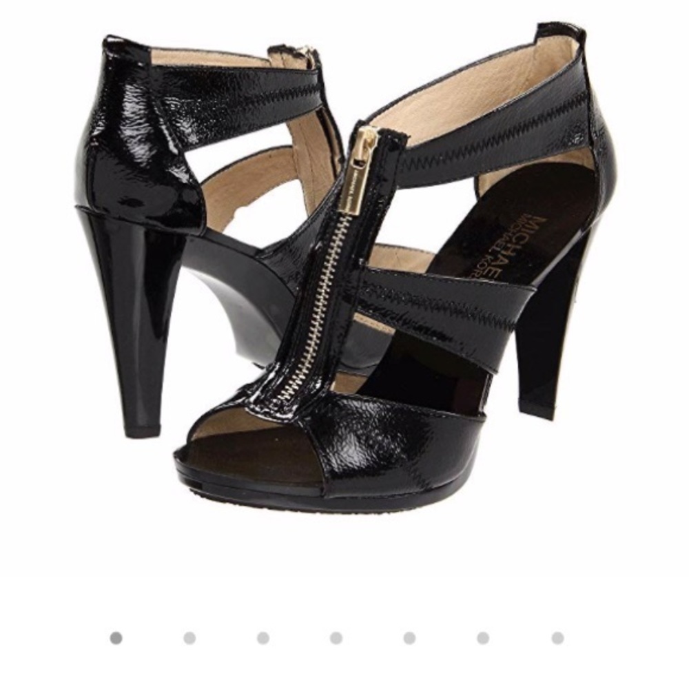 Michael Kohrs Black Patent Heels with Gold Zipper